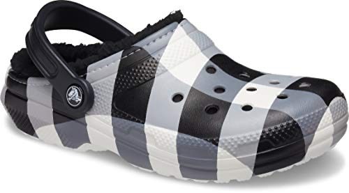Crocs Men's and Women's Classic Lined Clog | Warm and Fuzzy Slippers, White/Black crocs slippers