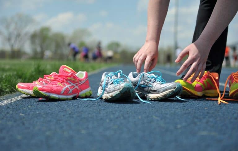 different styles and colors of running shoes