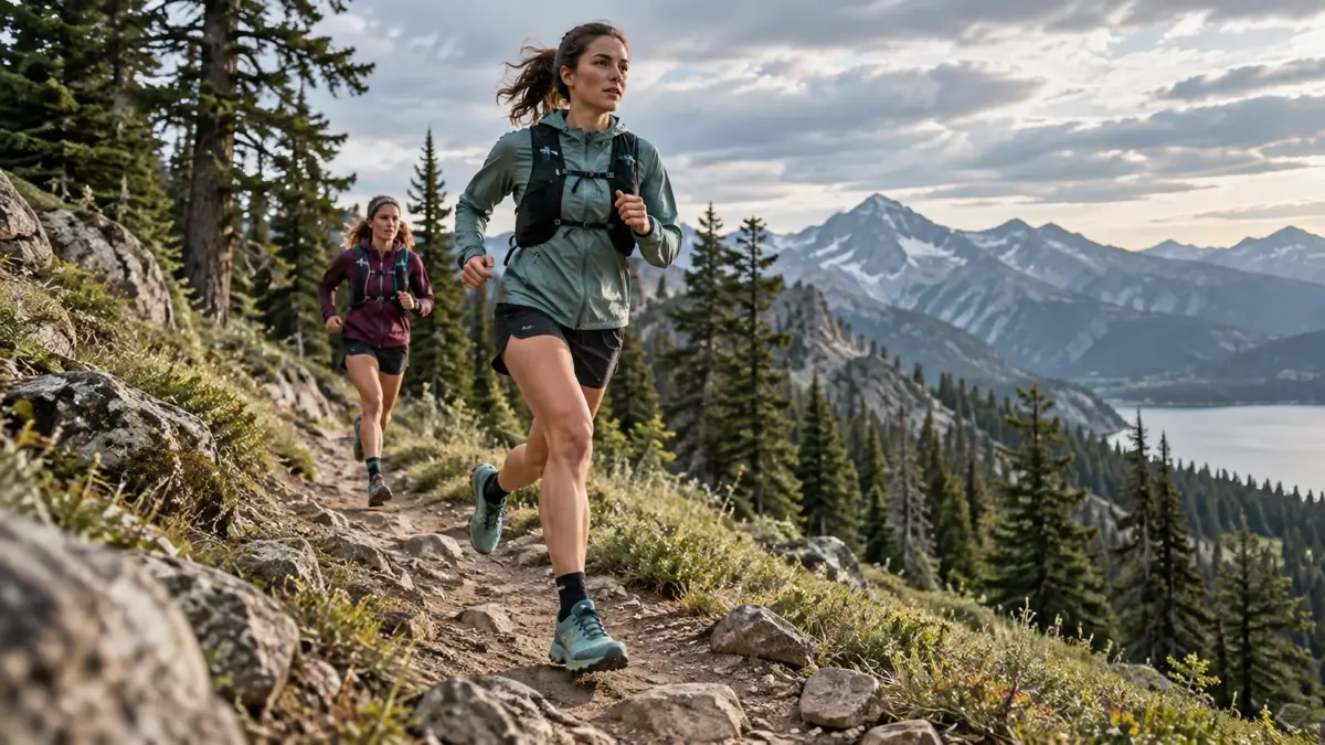 female trail runners wearing trail running shoes