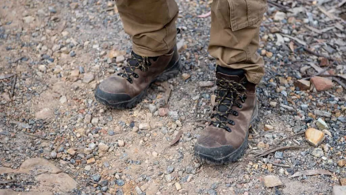 Brown men's work boots with laces