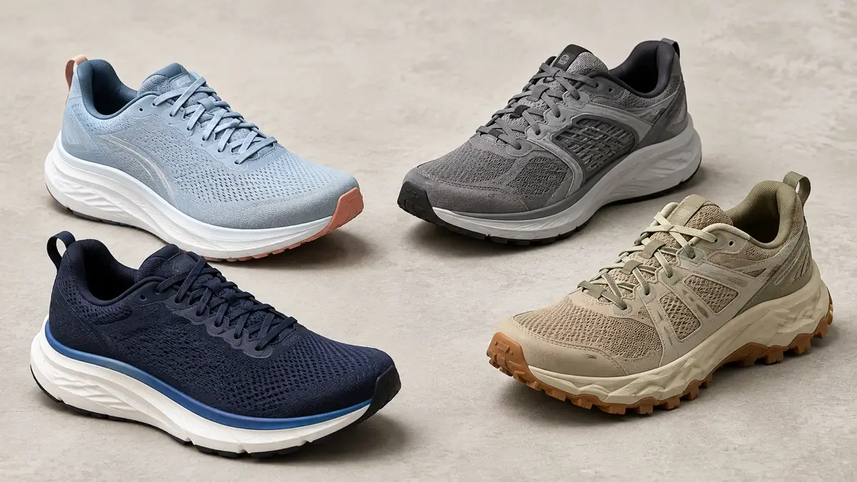 Different running and walking shoes for different foot types and activities