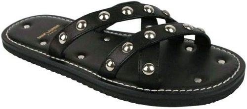 Saint Laurent Men's Black Leather Sandal With Silver Studs