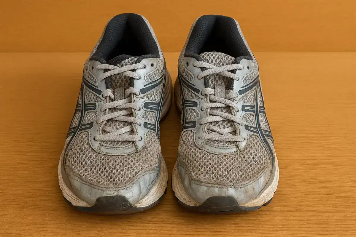 worn running shoes