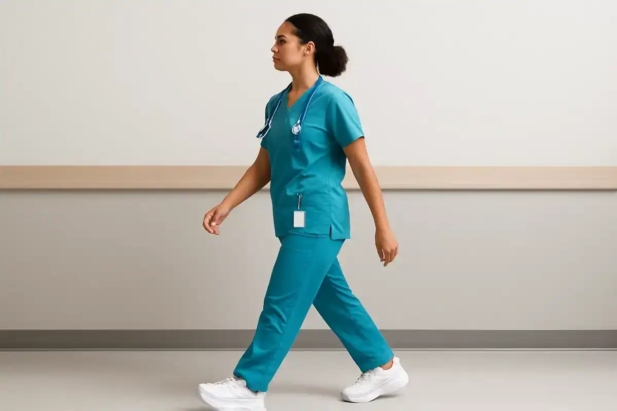 hoka bondi shoes on a nurse