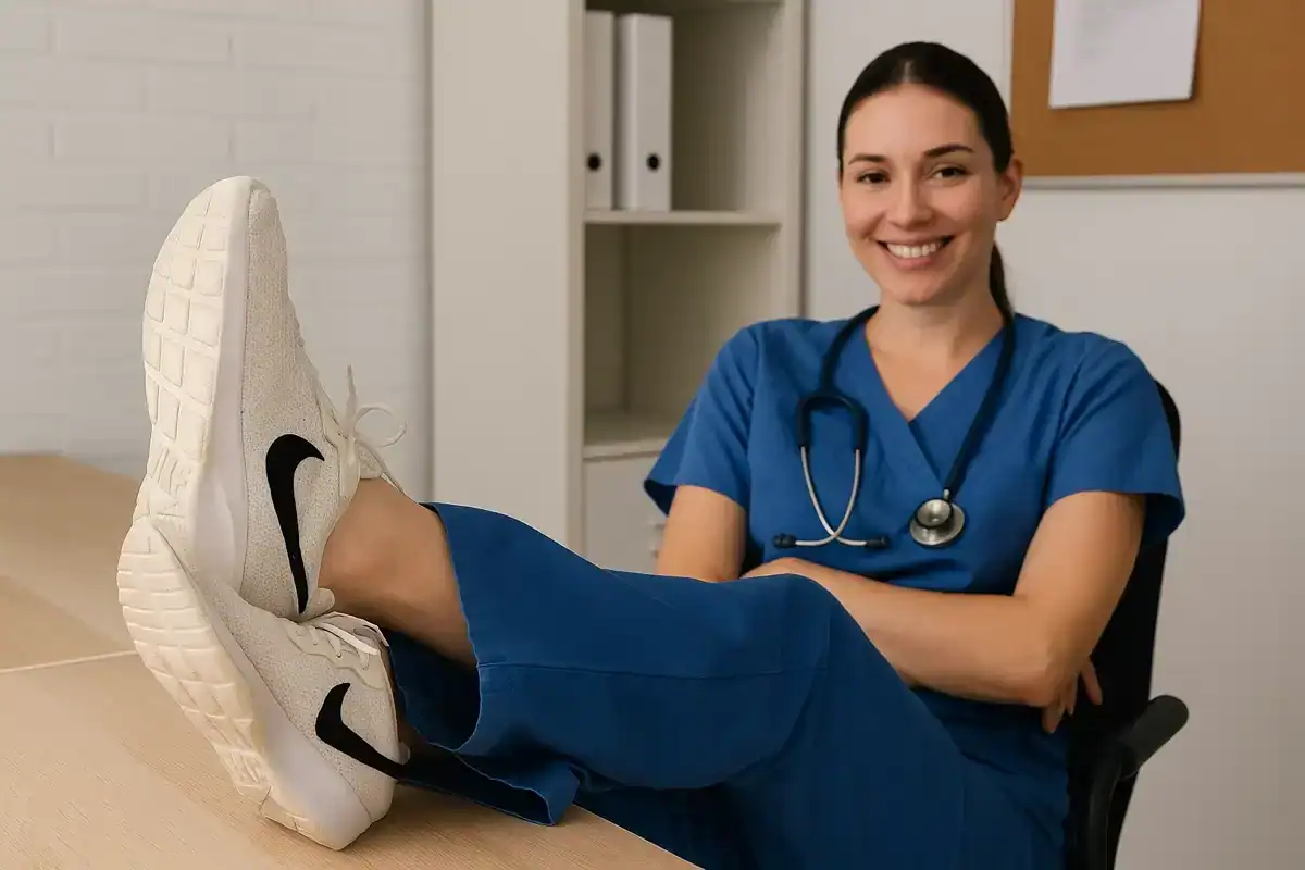 nurse wearing nike shoes