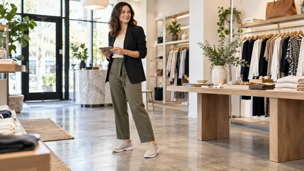 woman wearing shoe suitable for standing all day