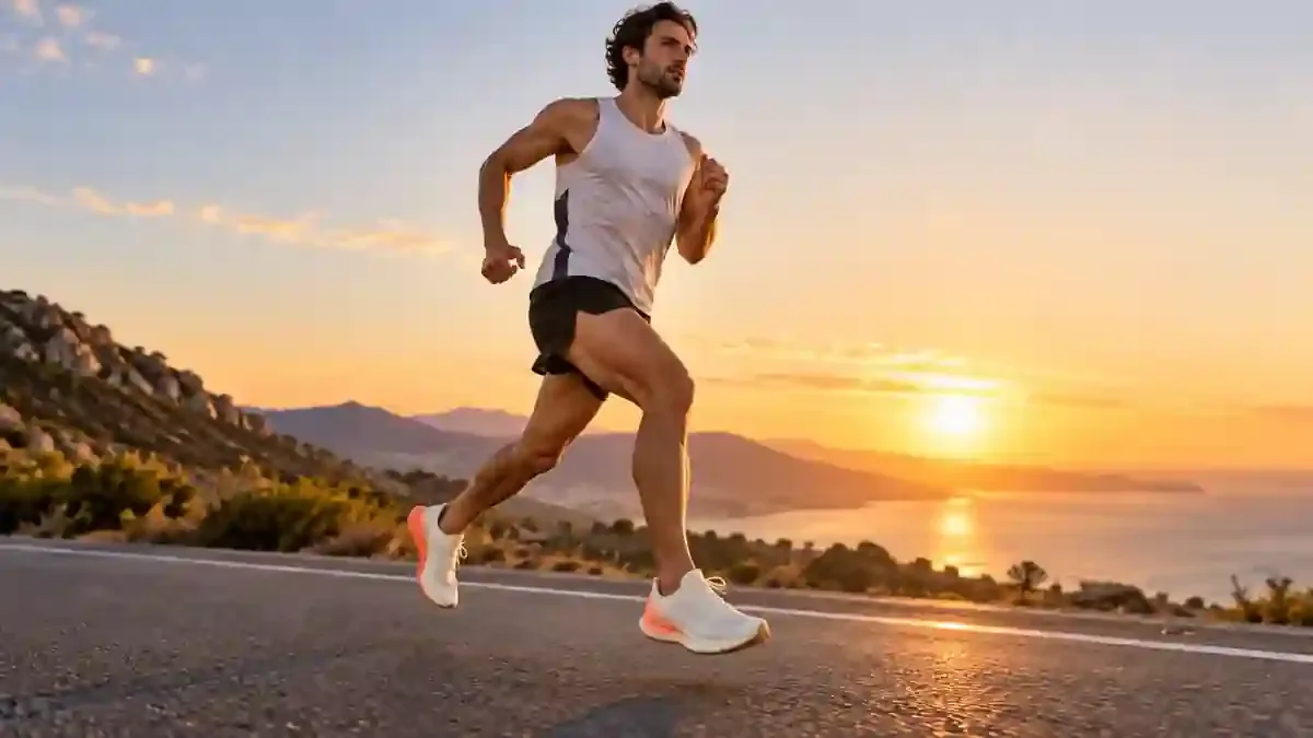Runner wearing Altra Vanish Carbon 3 style racing shoes during a fast road run