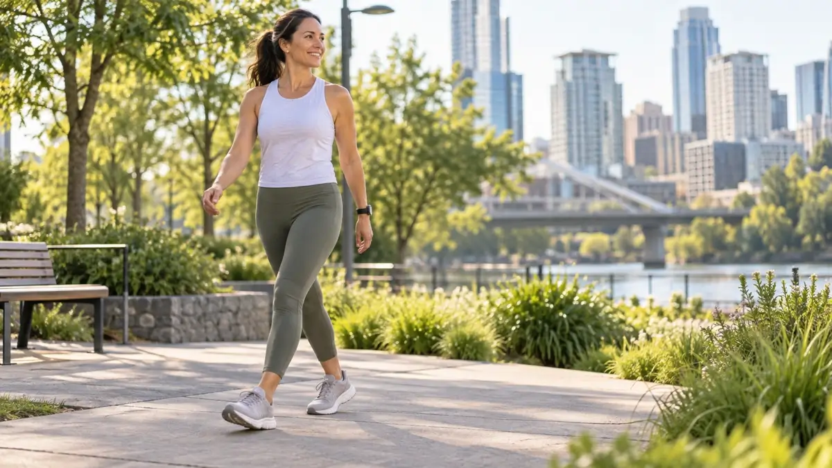 woman with hoka walking shoes