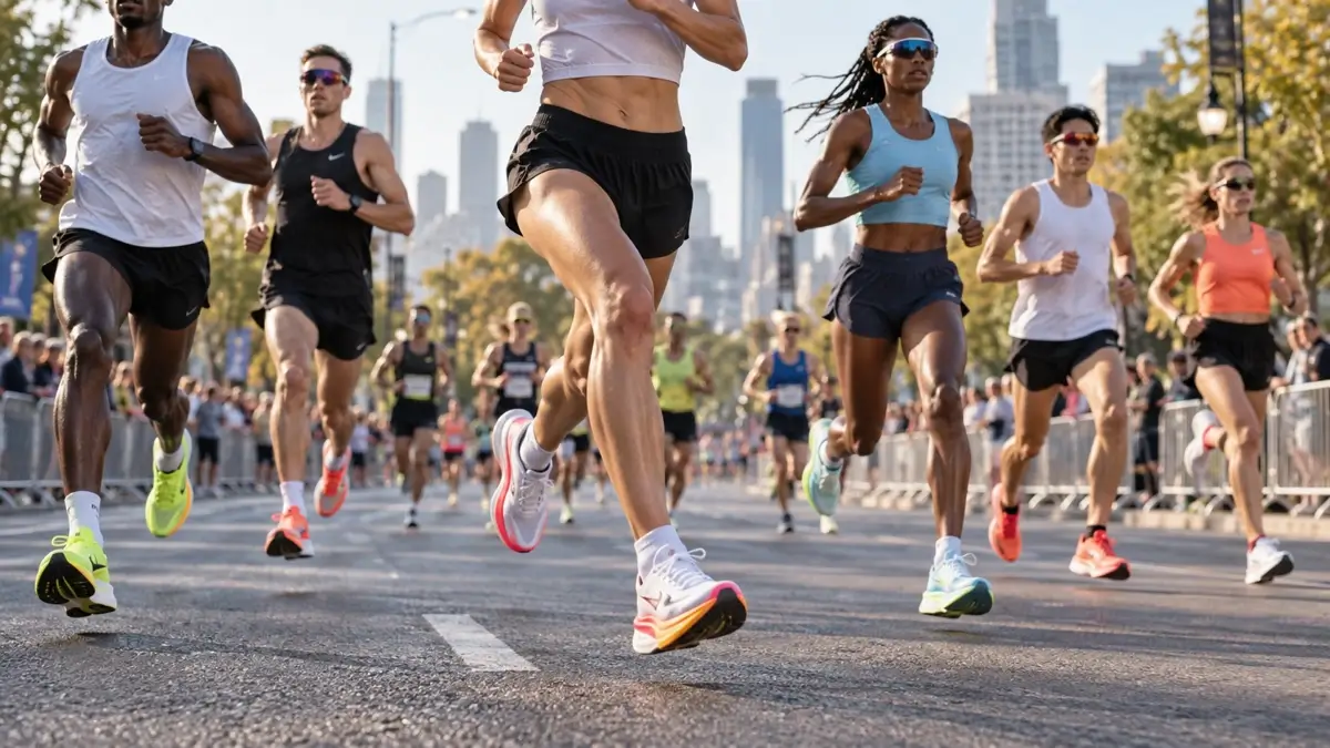 racing shoes on marathoners
