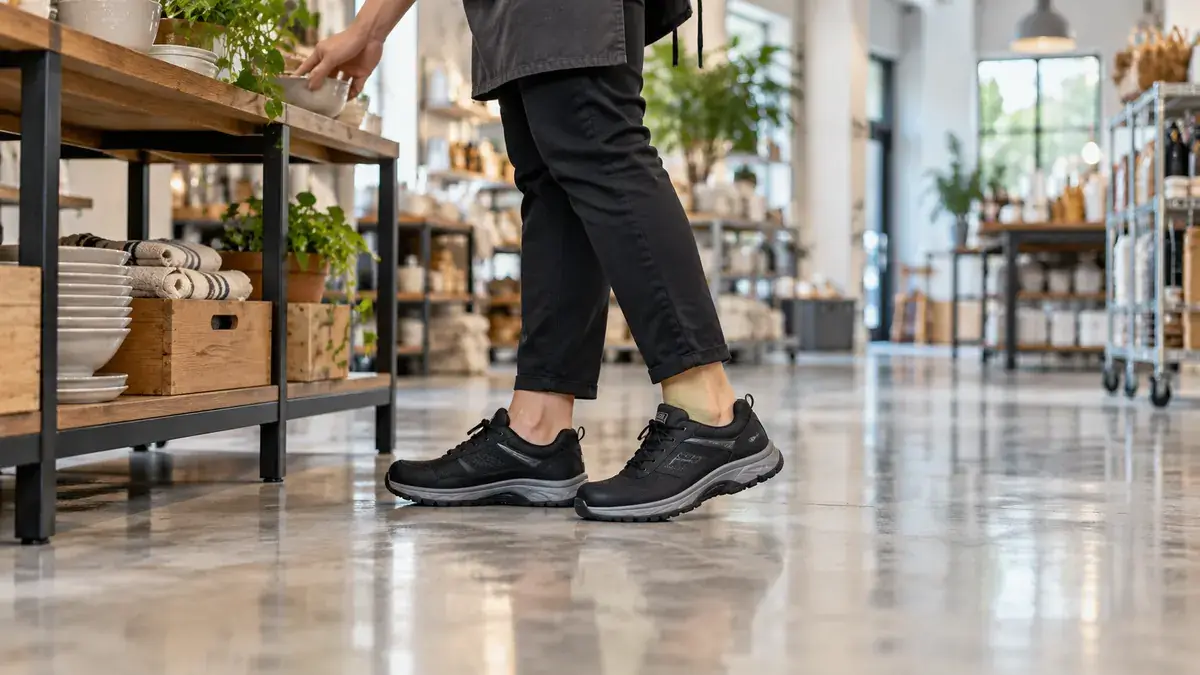 worker wearing comfortable arch support shoes