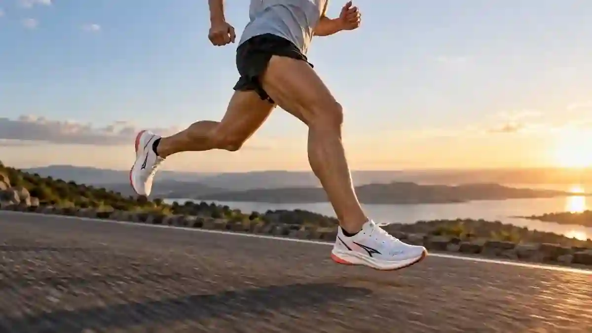 Runner wearing low-stack shoes during a fast road workout