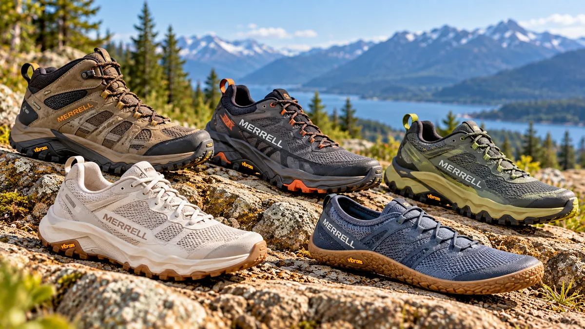 Merrell hiking, trail running and minimalist shoes on a mountain trail